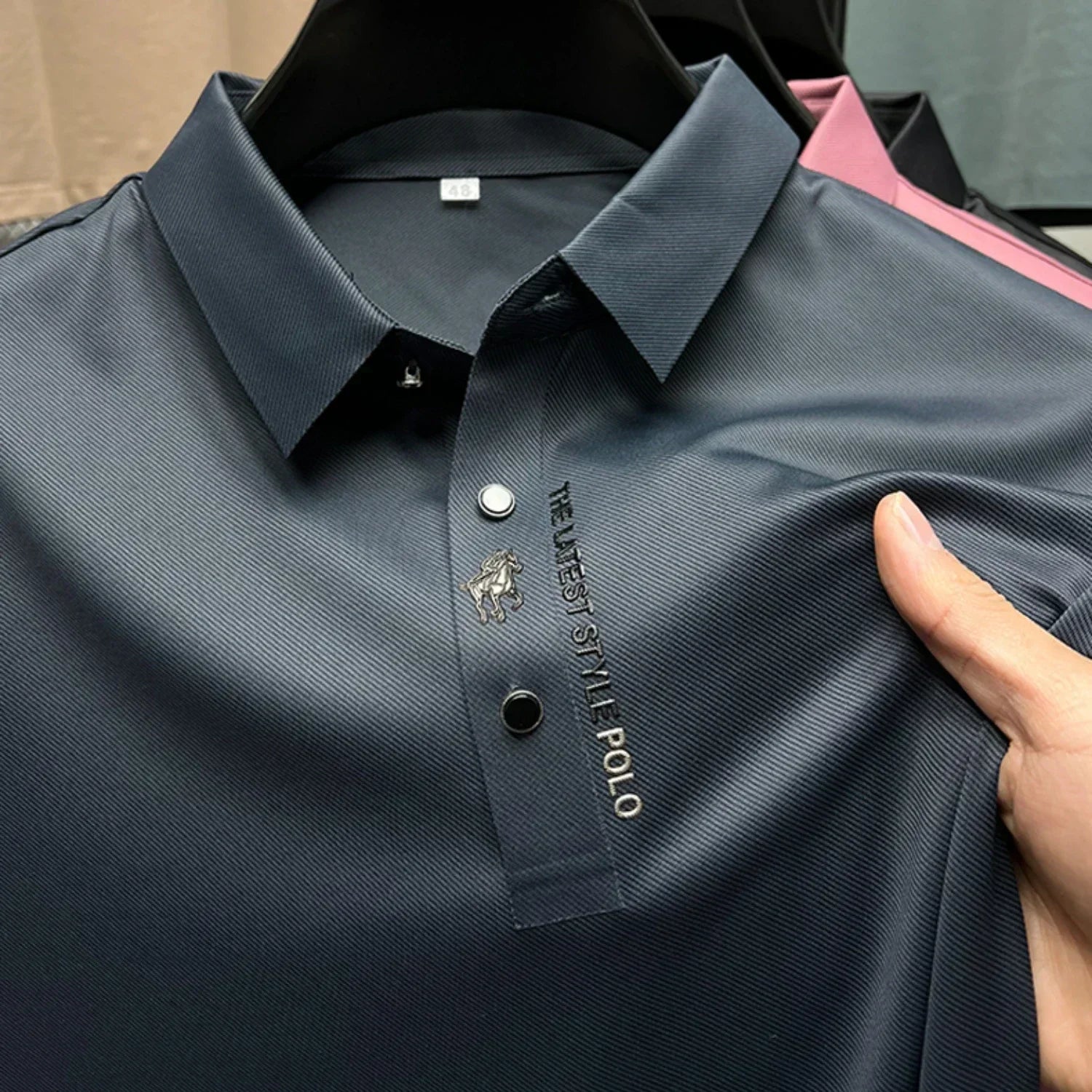 Ice Silk Embroidery Polo Shirt 2024 New Summer Lapel Elasticity T-shirt Korean Fashion Short Sleeve Business Casual Men Clothing Ice Silk Embroidery Polo Shirt 2024 New Summer Lapel Elasticity T-shirt Korean Fashion Short Sleeve Business Casual Men Clothing